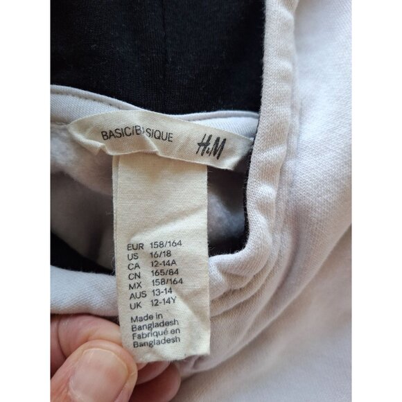 H&M Basic Hoodie Youth 16/18 White Black Colorblock Pullover Kangaroo Pocket - Picture 4 of 7